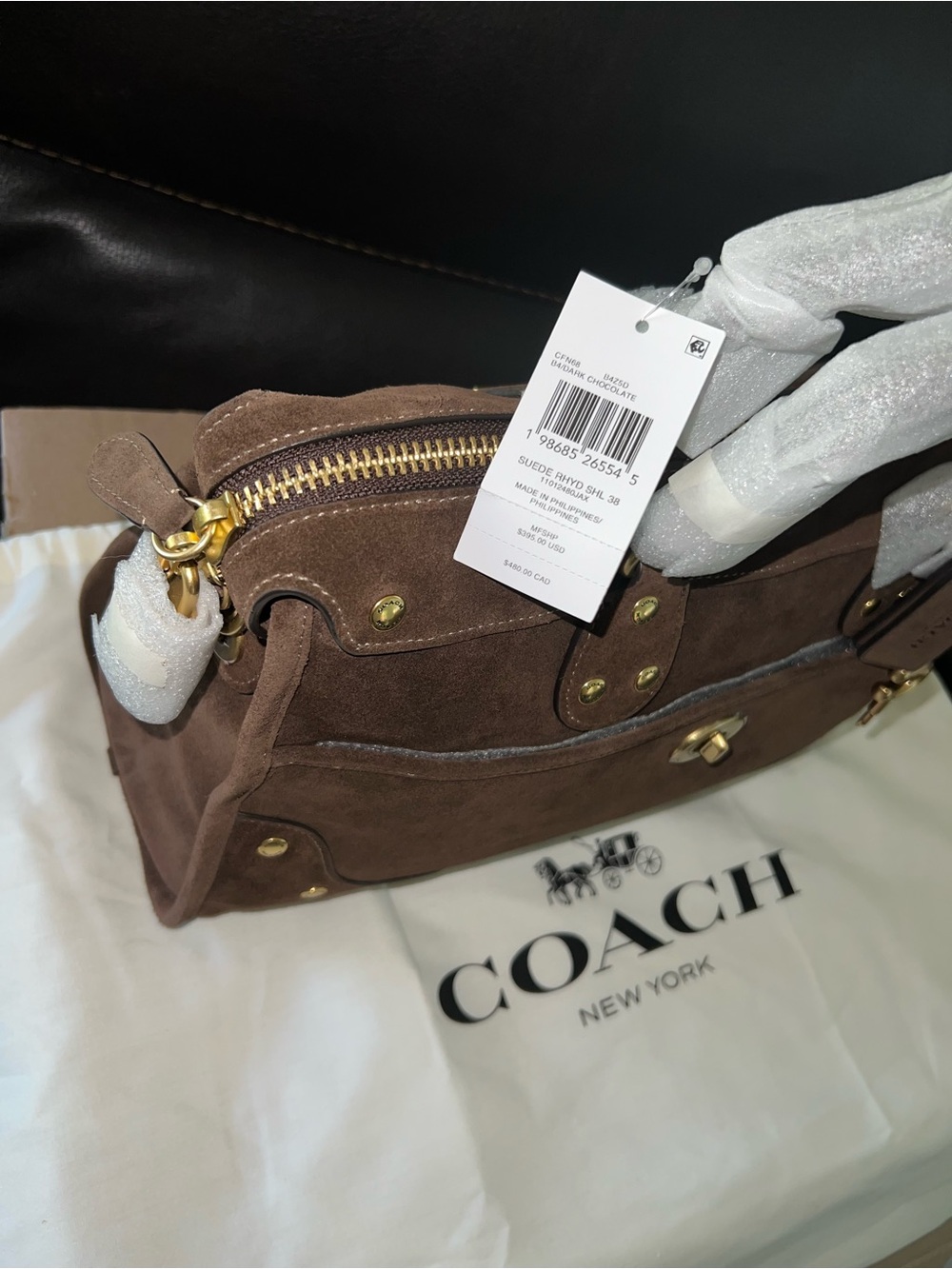 Coach Brown Rhyder 38 Suede Satchel with Gold Hardware - Picture 3 of 14